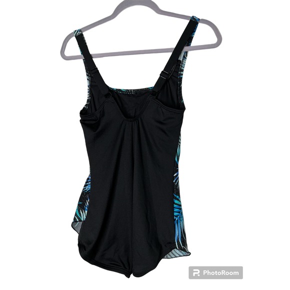 Gabar One-Piece Swimsuit in Blue Green and Black Fern Print Size 10C - Picture 3 of 6